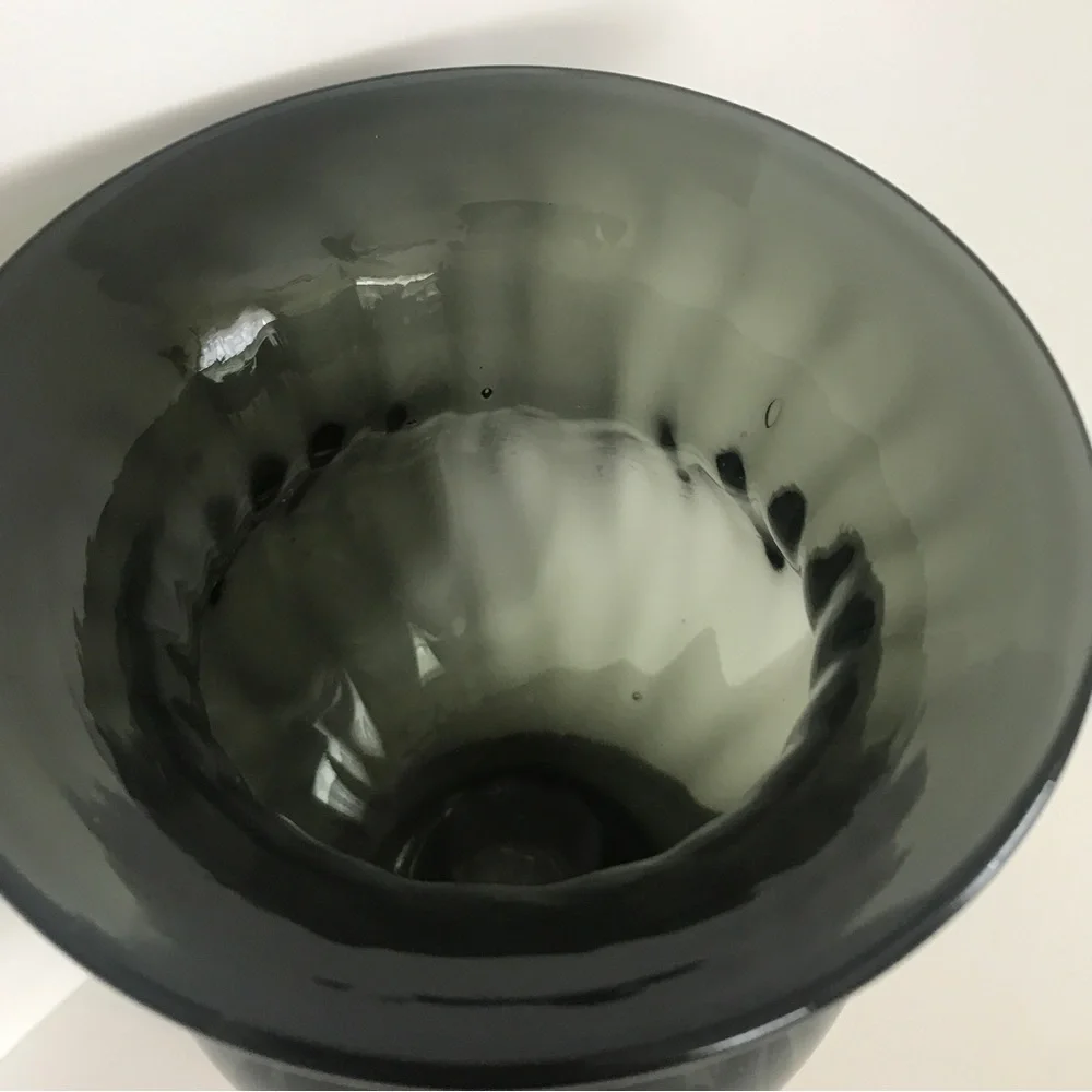 Vintage Wayne Husted Blenko Art Glass Charcoal Gray Ribbed Vase Mid Century